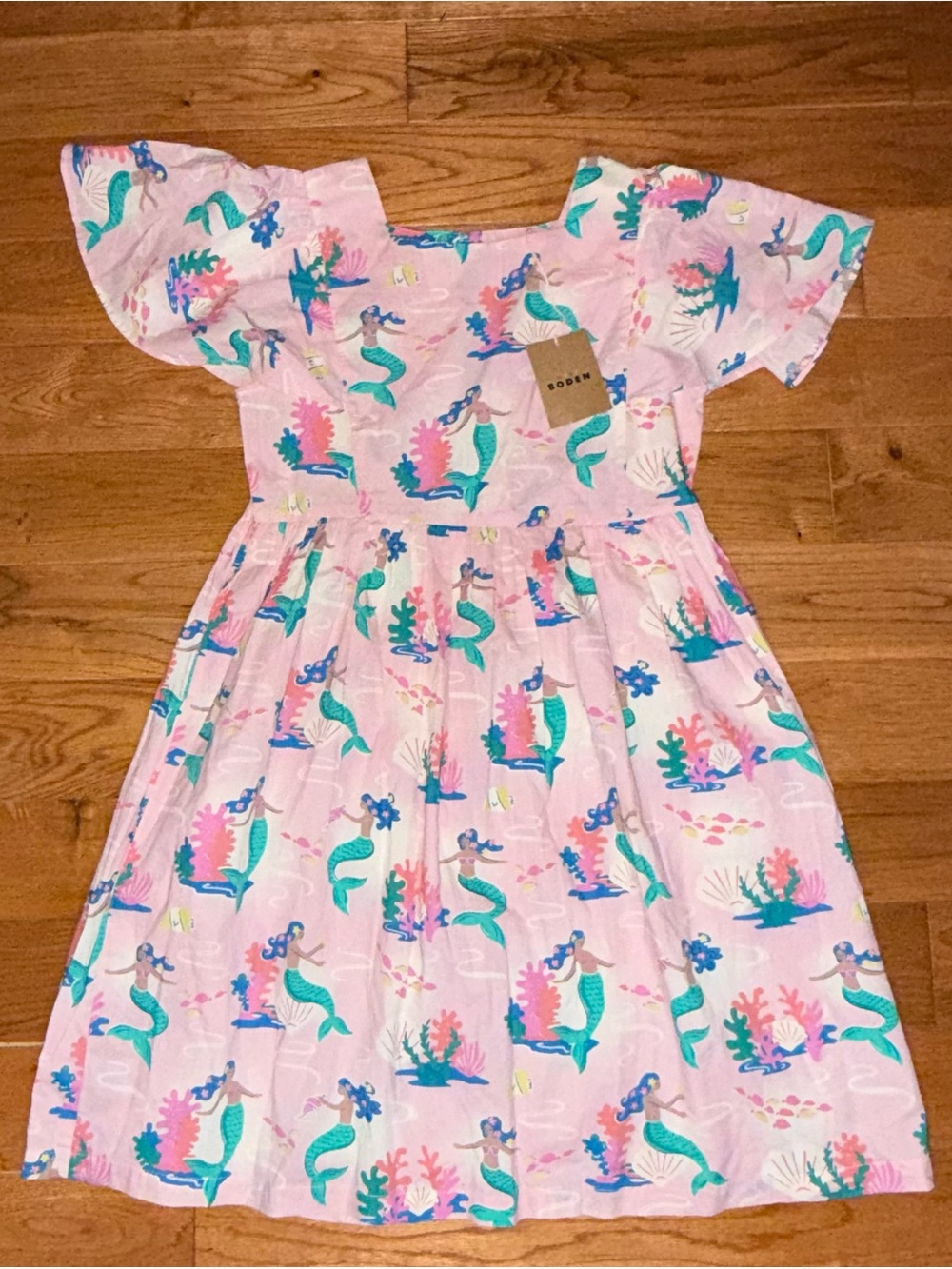 Boden Pink Dress with Teal & Coral Mermaid Print
